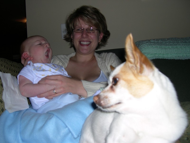 Nicky yawning with Mommy and Keanu