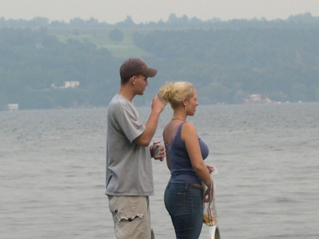 Kevin and Jessica feeding the ducks and seagulls