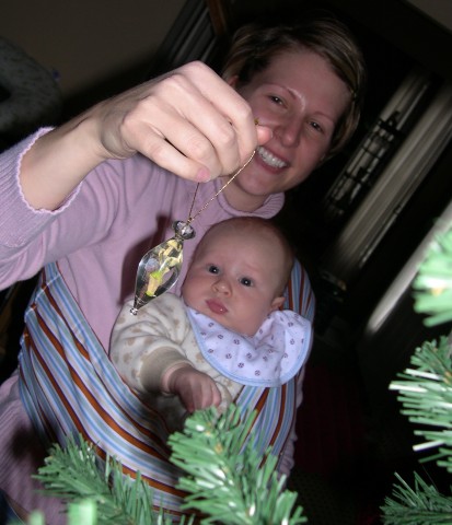 Mommy shows Nicky the ornaments