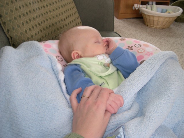 Nicky holding Mommy's hand to fall asleep :)