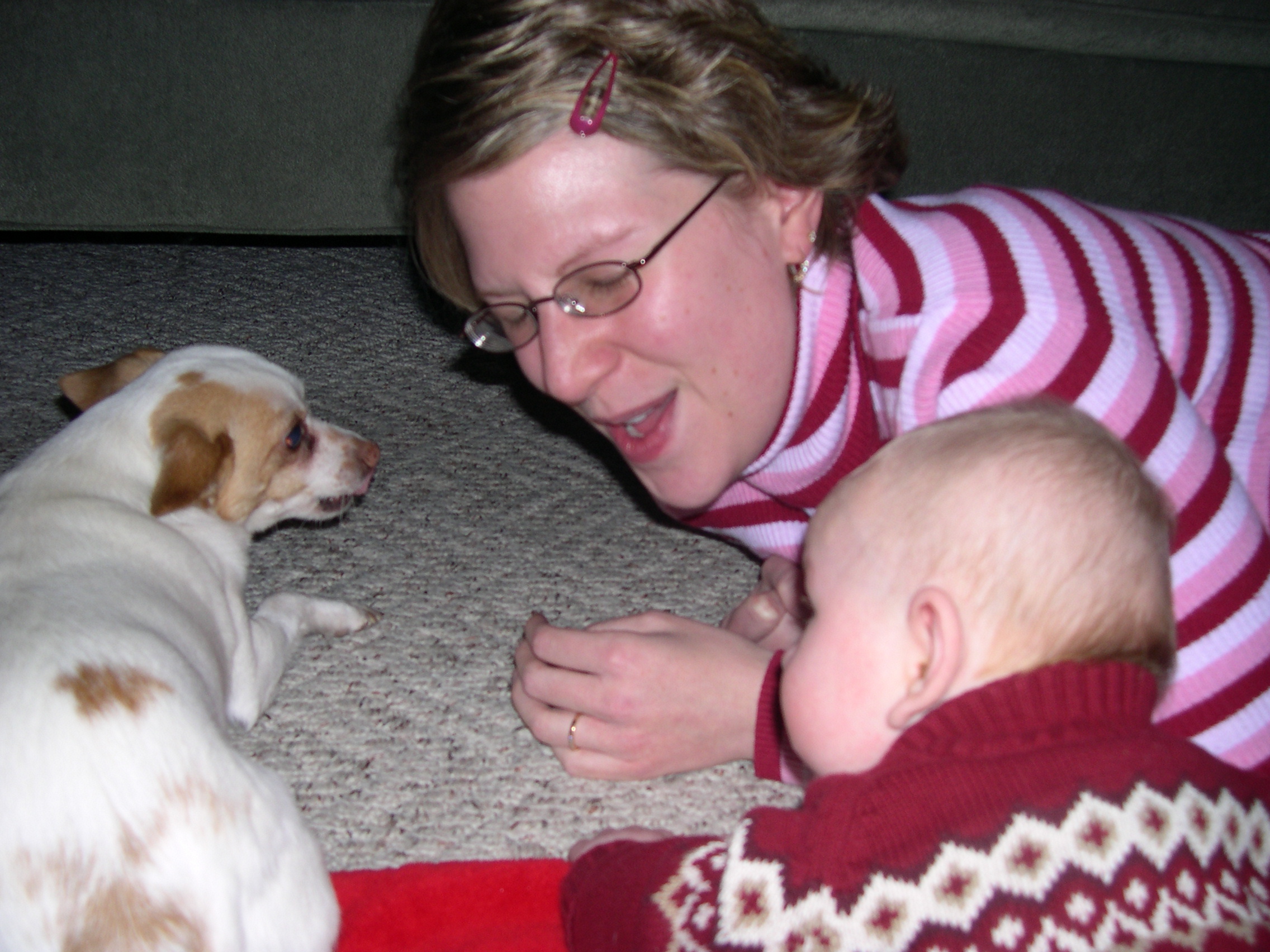 Nicky, Mommy and Keanu playing on our tummies