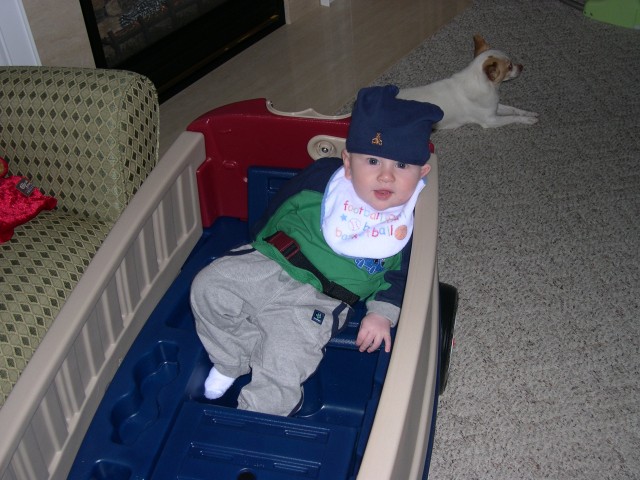 Nicky in his wagon