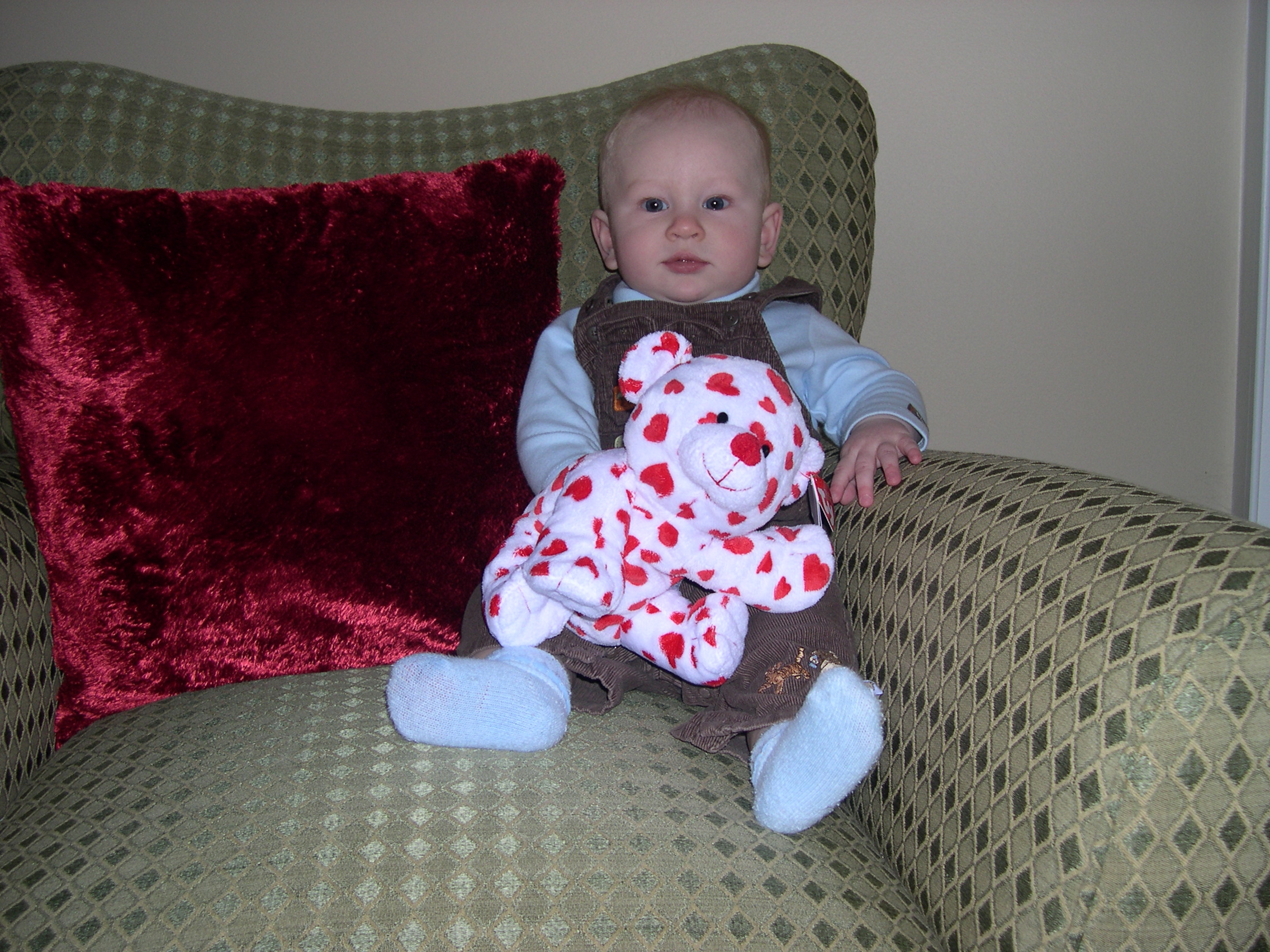 Nicky with his Valentine bear from Aunt Carolyn