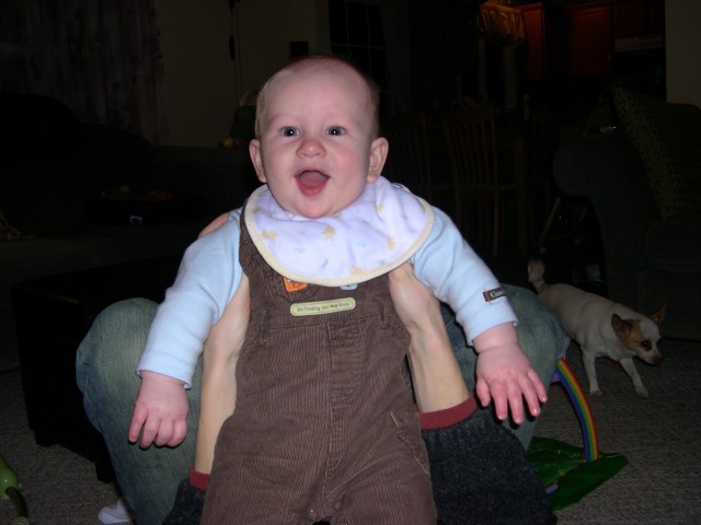 Nicky likes jumping even on Daddy's chest!