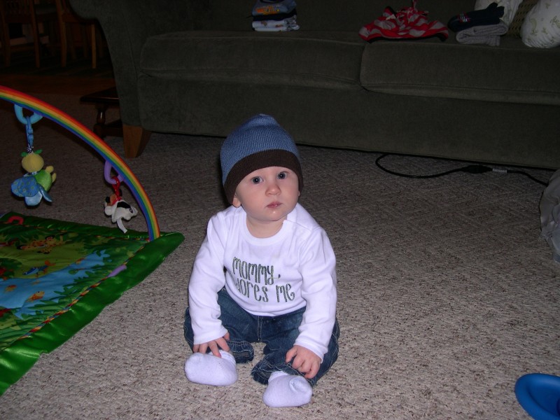 Nicky modeling his new knit cap that Mommy and Daddy found for $1!