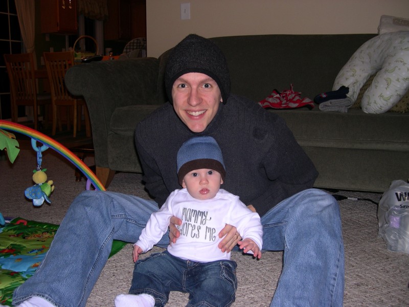 Nicky and Daddy modeling their knit caps together!