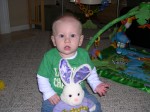 On St. Patrick's day with his Easter Bunny