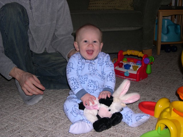 Nicky and his Easter cow from Grandma Karen