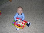 Nicky wearing his Yankees slippers from his cousin Cory