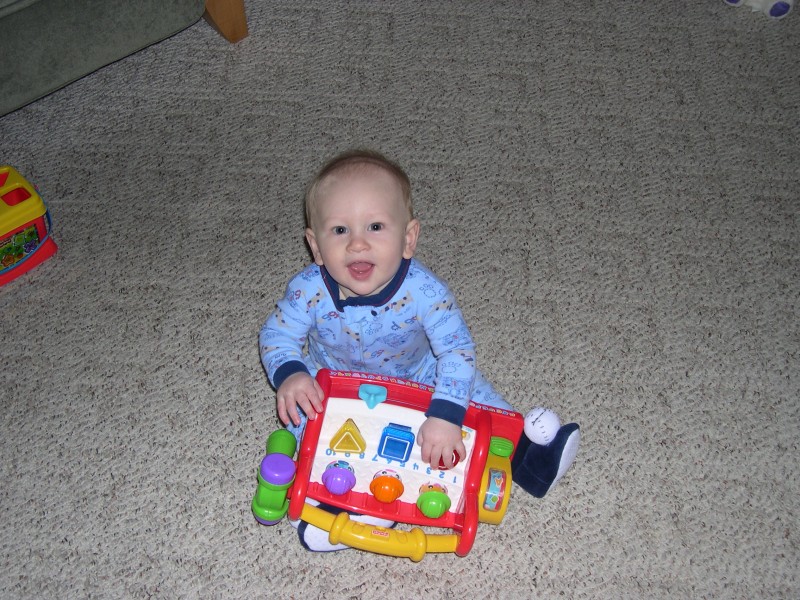 Nicky playing in his Yankees slippers