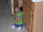 Nicky's new favorite thing to play with - the cupboard!