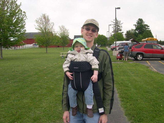 Nicky and Daddy ready to walk around the farm