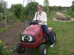 Mommy riding the ladybug tractor