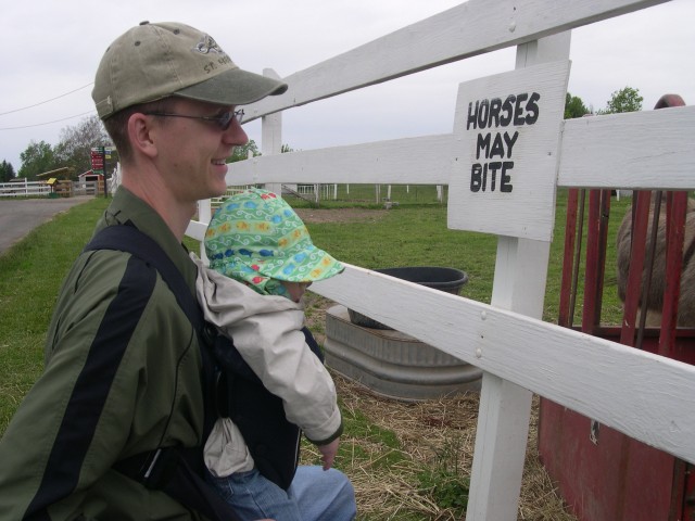 Nicky and Daddy looking at the horses