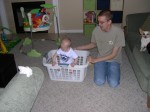 Nicky in the laundry basket