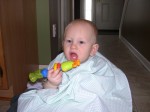 A teething ring to keep him busy...