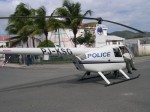 Police helicopter parked in the road for inaguration ceremony