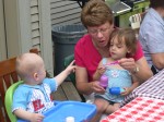 Blowing bubbles with Ella (Nicky's 3rd cousin) and Great-Aunt Carolyn