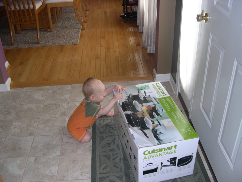 Nicky loves Mommy's new cookware!