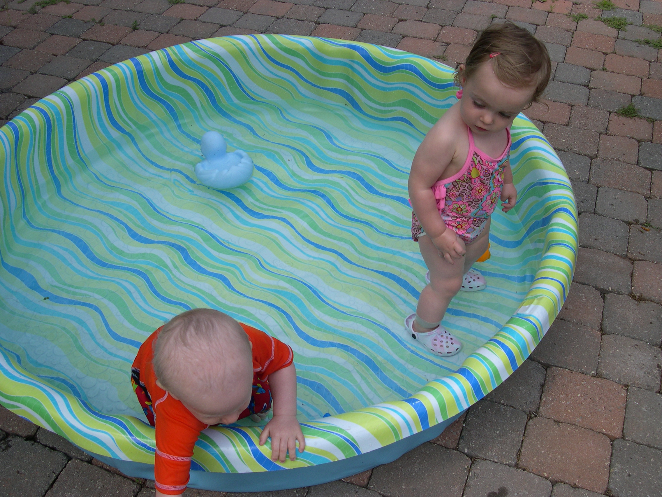 Nicky and Rylie swimming in the pool