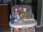 Nicky eating pasta with a spoon all by himself!