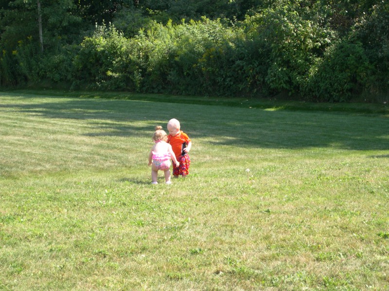 Nicky and Rylie in the backyard