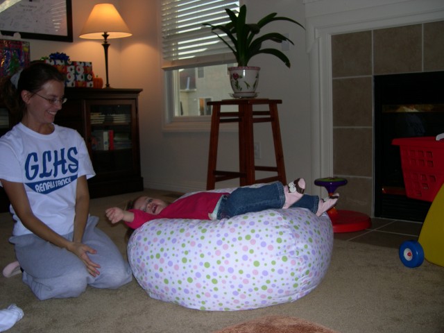 Abbie on a bean bag chair