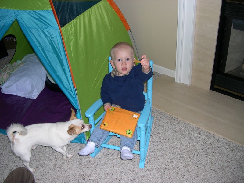 Nicky opening his Halloween present from Great Aunt Carolyn