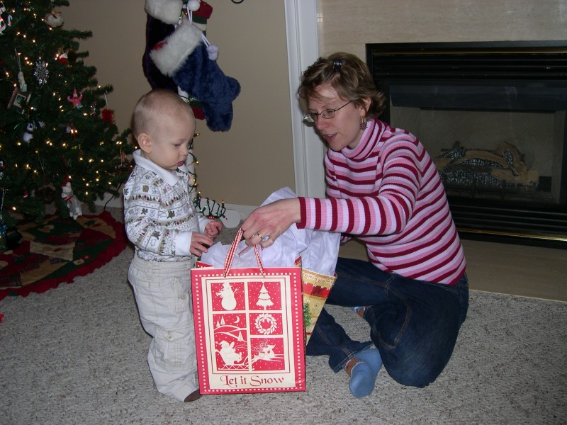 Opening presents from Grandma on Christmas Eve