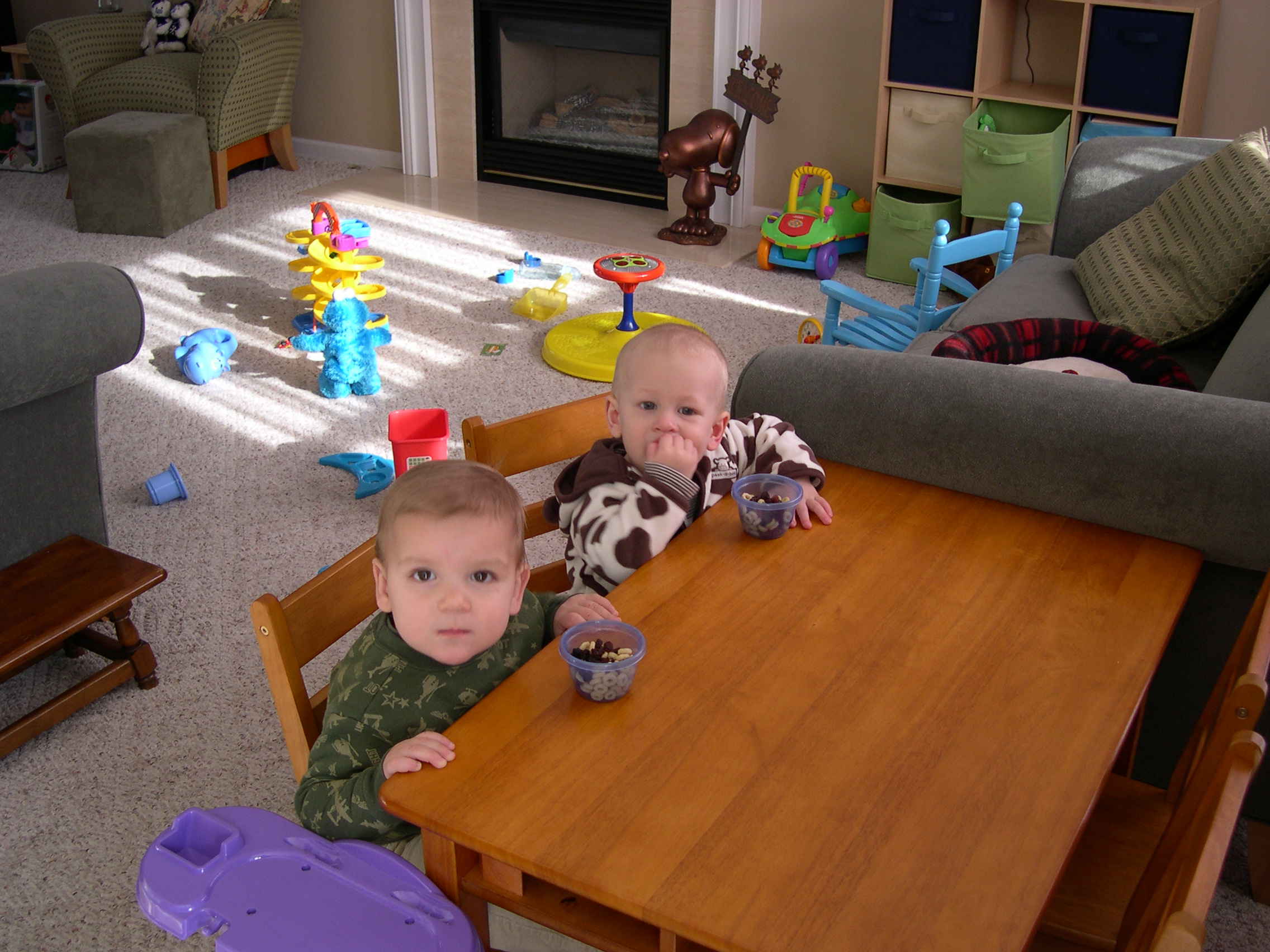 Enjoying a snack with Parker at his new table