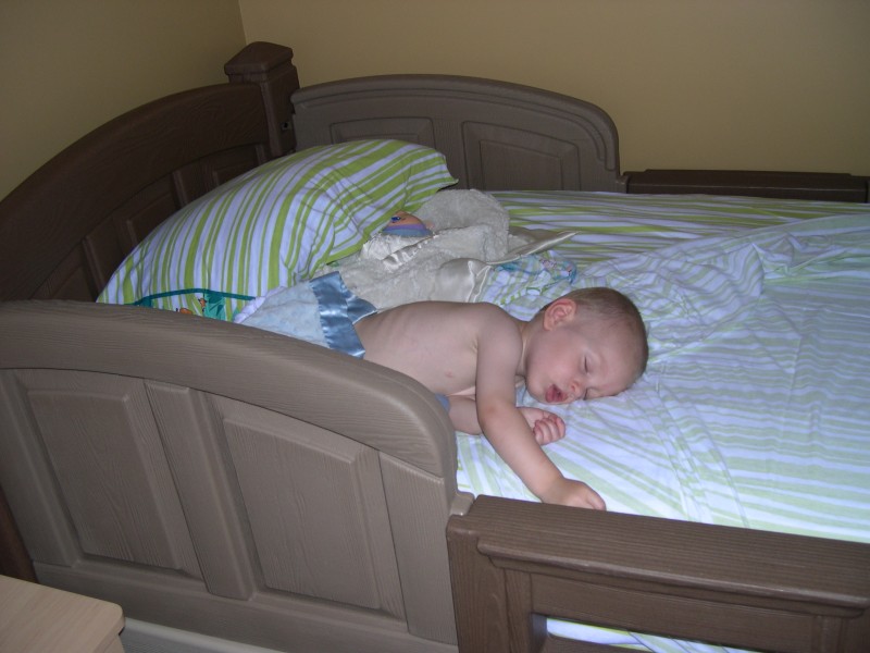 Nicky during his first nap in the big-boy bed!