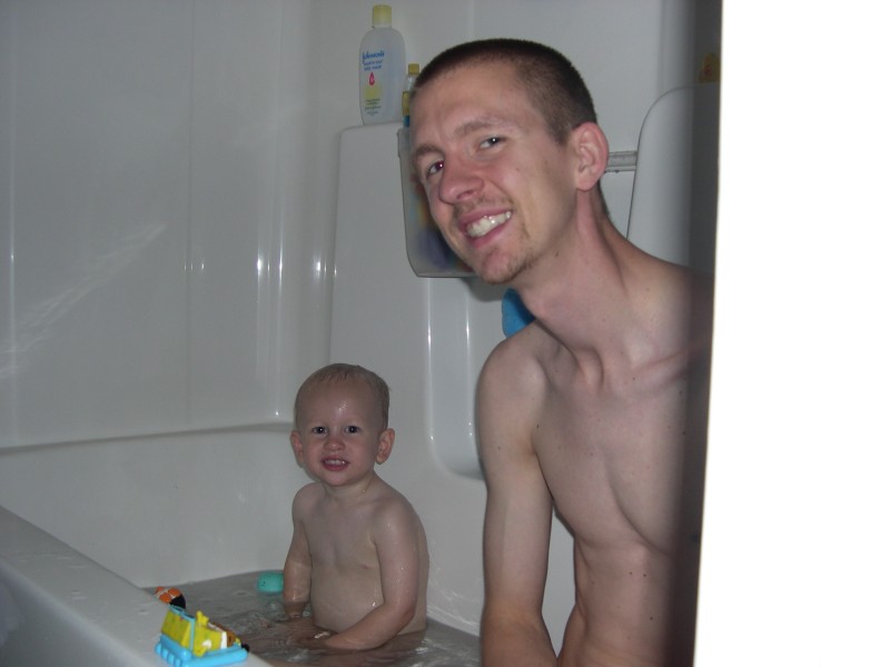 Nicky and Daddy taking a bath