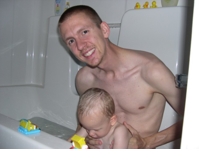 Nicky and Daddy taking a bath