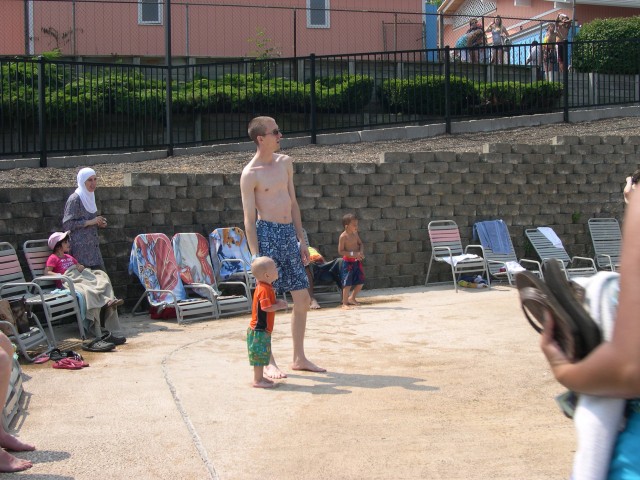 Nicky and Daddy at the pool at Seabreeze