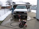 Another picture of Dad washing his truck with new pressure washer