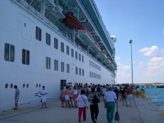 Walking the long dock to Costa Maya