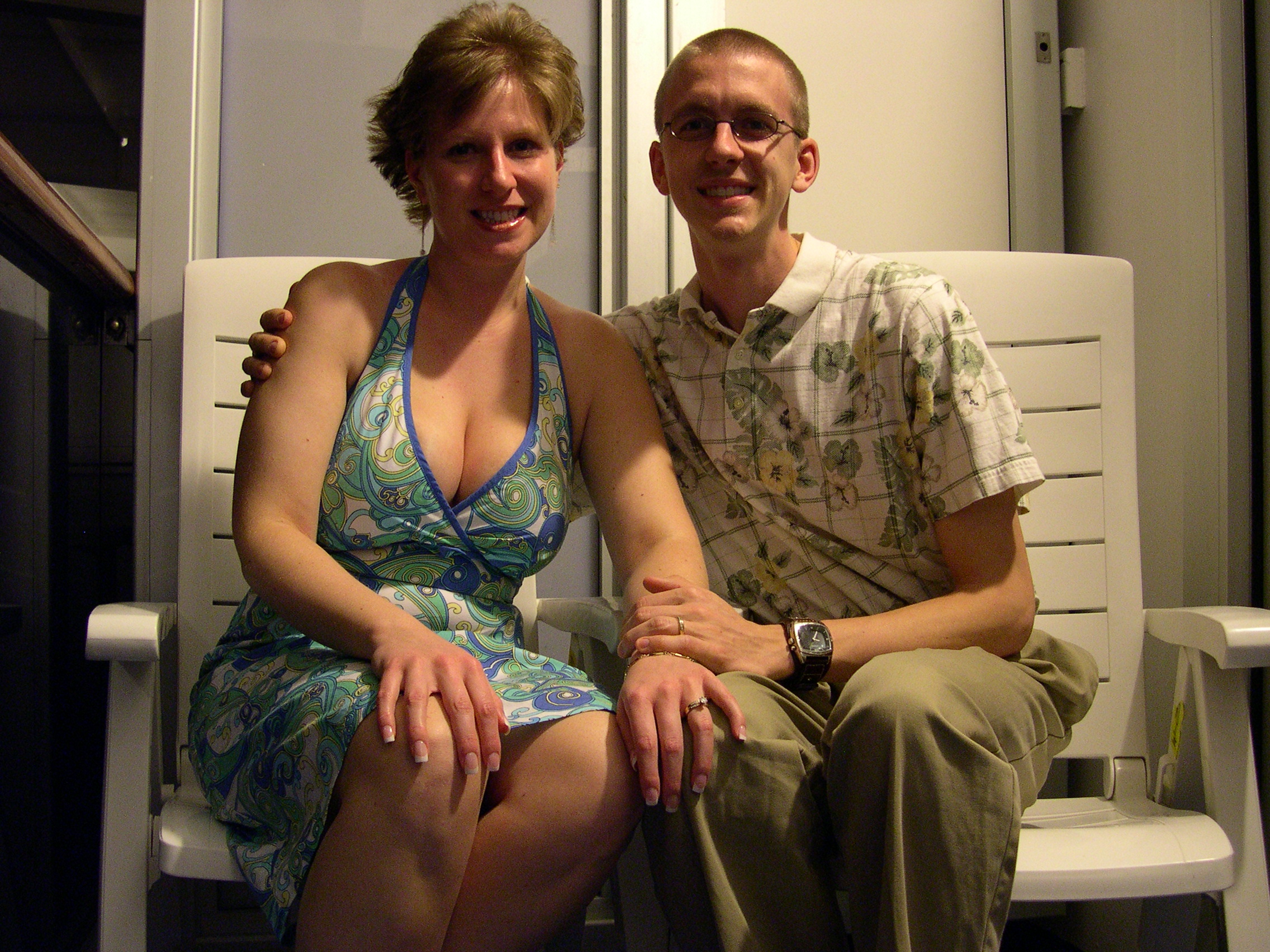 Jen and Chuck on the balcony at night