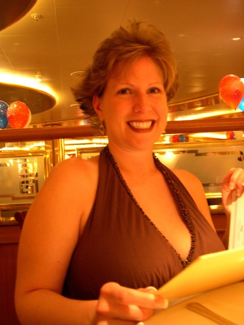 Jen at dinner the last night of the cruise