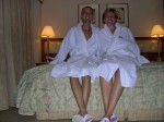 Chuck and Jen in Princess robes and slippers before bed