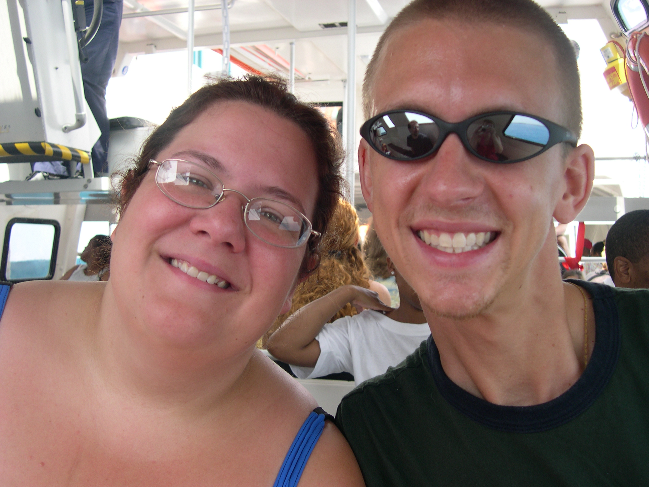 Crystal and Chuck on the tender to Princess Cays