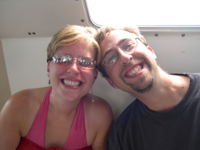 Jen and Matt on the tender to Princess Cays