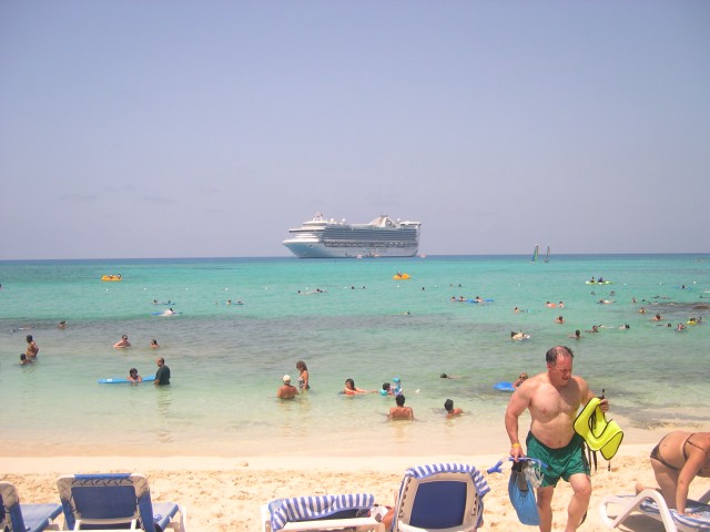 The Caribbean Princess docked offshore at Princess Cays