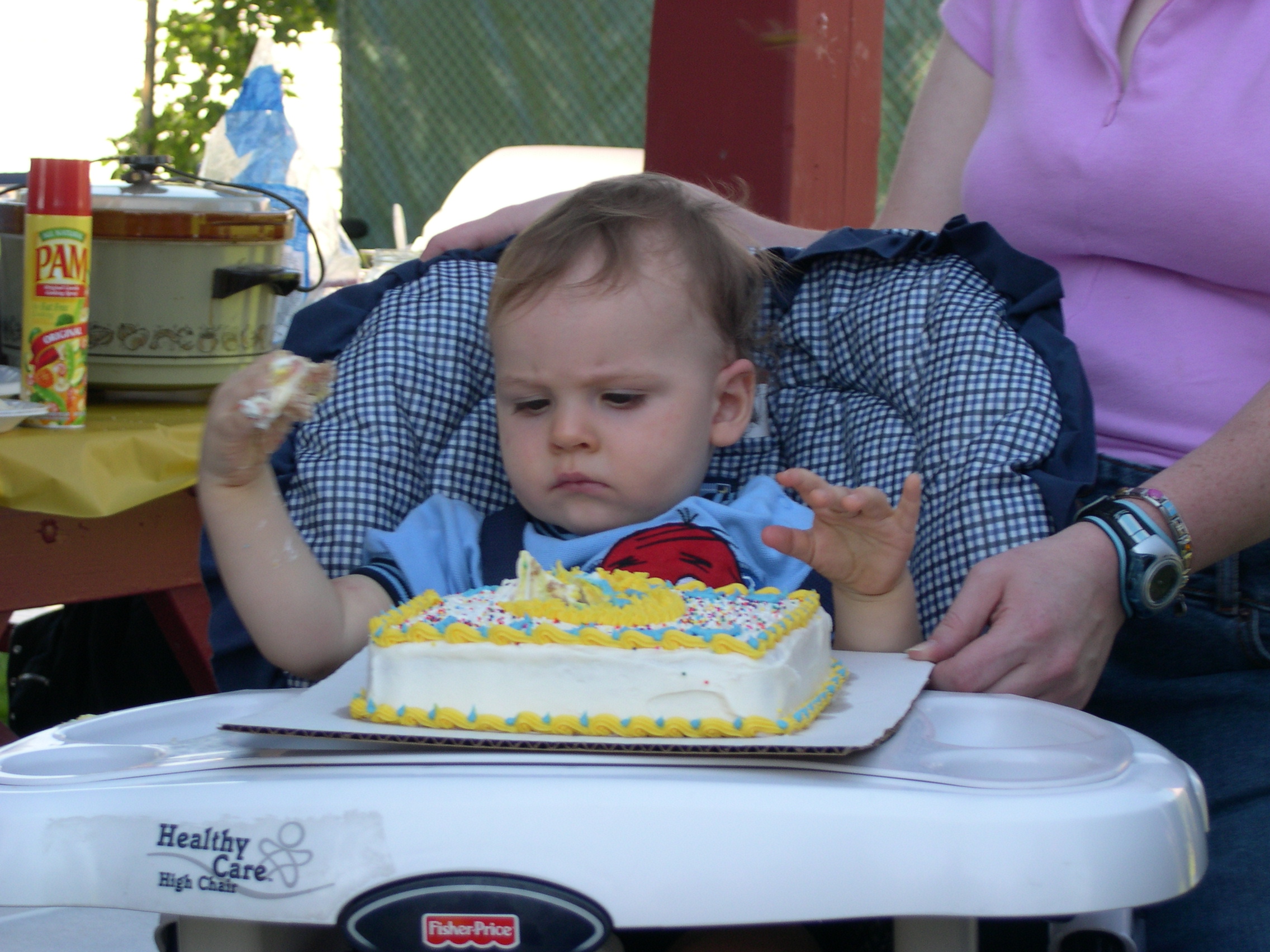 Tyler getting ready to dive into his cake.