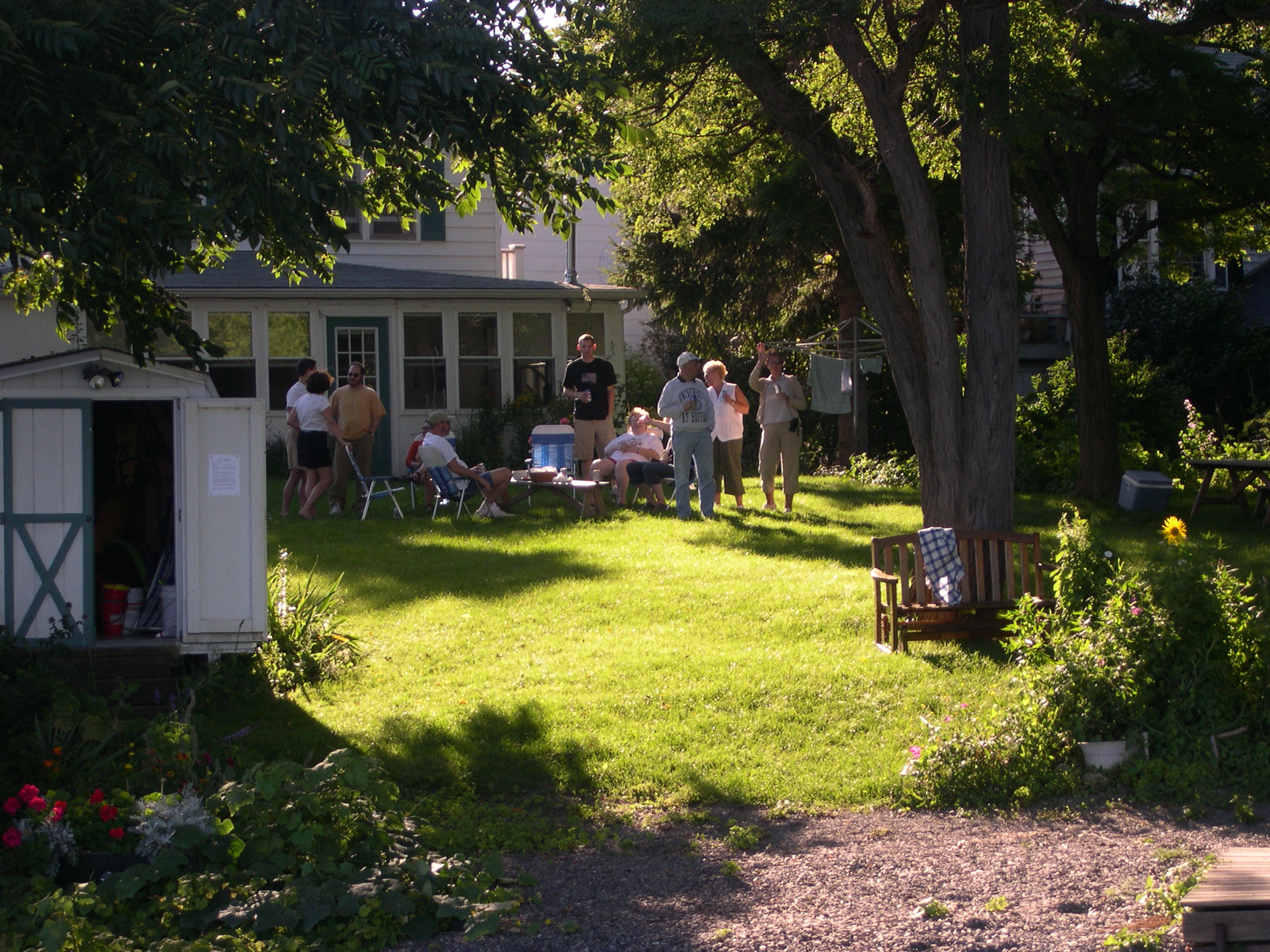 Everyone watching from the backyard