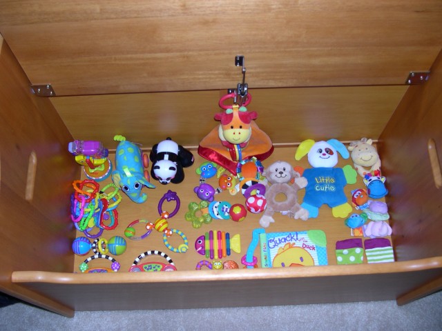 Chuck organized the toybox!