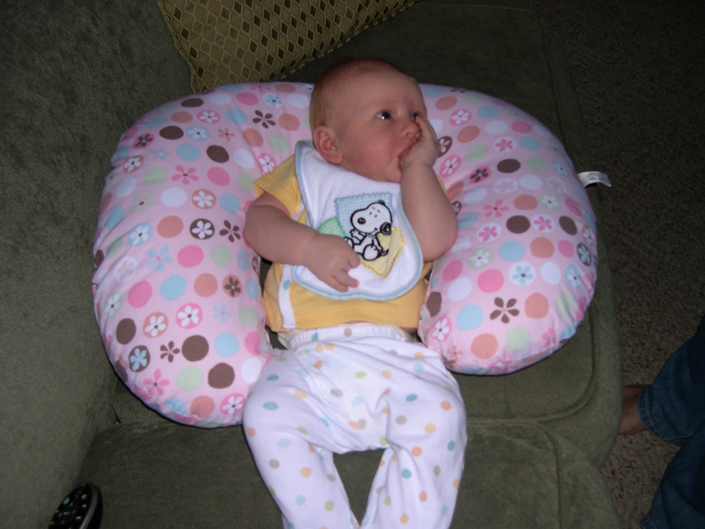 Baby Snoopy bib from Aunt Marcie and Uncle Todd